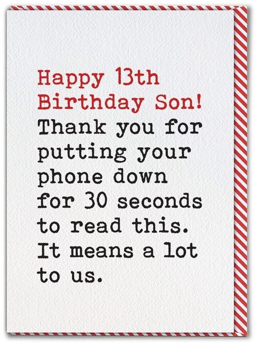 Funny 13th Birthday Card For Son - Phone Down