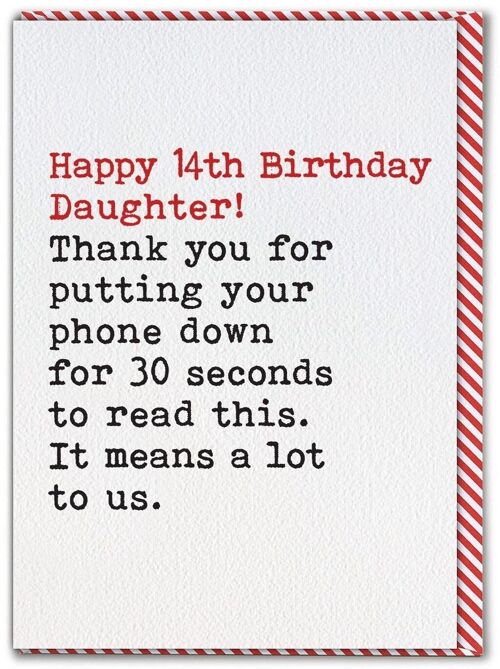 Funny 14th Birthday Card For Daughter - Phone Down