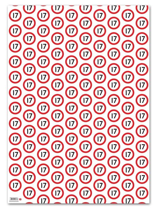 17th Birthday Gift Wrap - Warning 17 **Pack of 2 Sheets Folded**