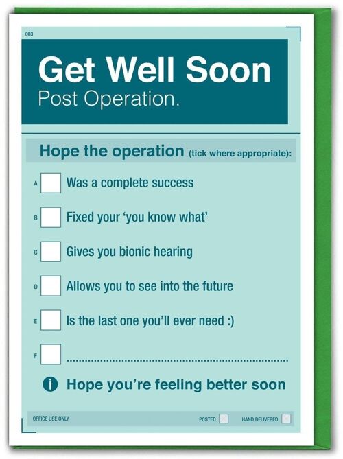 Funny Get Well Soon Post Operation Card