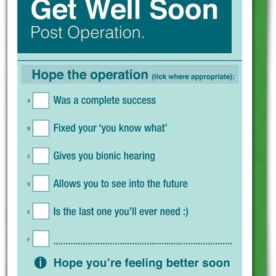 Funny Get Well Soon Post Operation Card