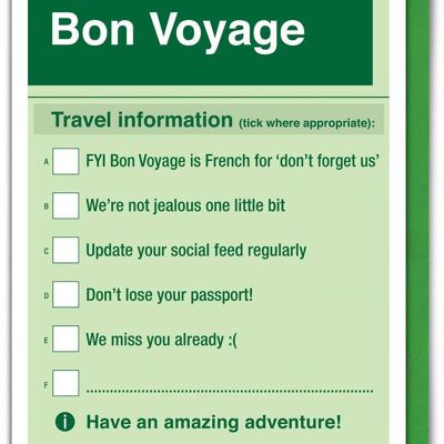 Tarjeta divertida de buen viaje
