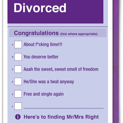 Carte de divorce drôle