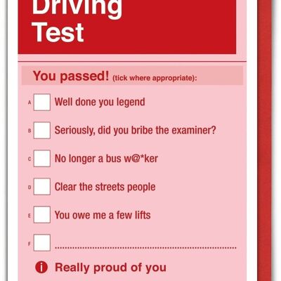 Funny Driving Test Card