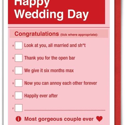 Carte drôle de jour de mariage