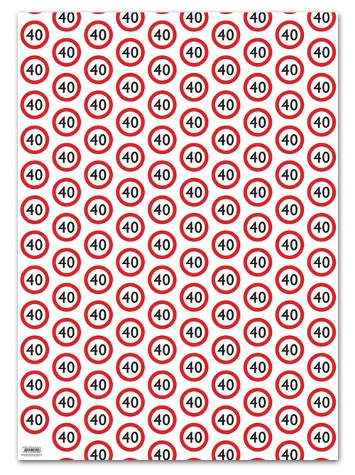 Warning Gift Wrap 40 - 40th Birthday **Pack of 2 Sheets Folded**