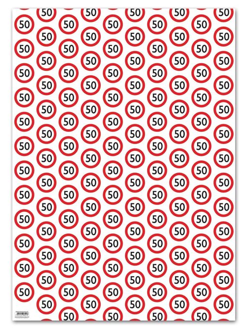 Warning Gift Wrap 50 - 50th Birthday **Pack of 2 Sheets Folded**