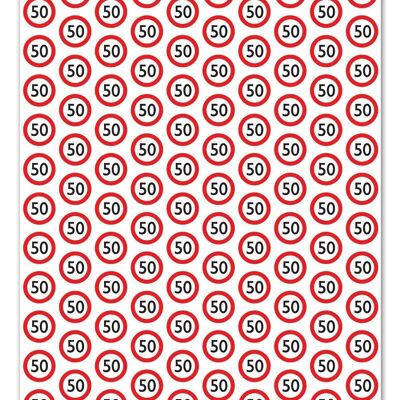 Warning Gift Wrap 50 - 50th Birthday **Pack of 2 Sheets Folded**