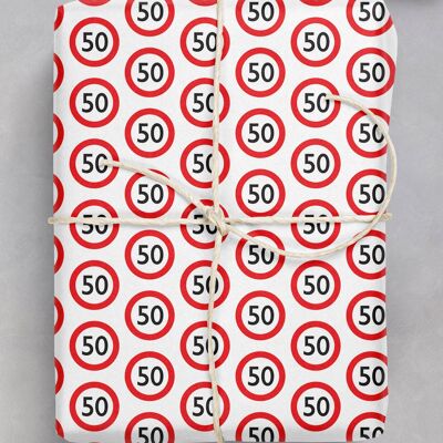 Warning Gift Wrap 50 - 50th Birthday **Pack of 2 Sheets Folded**