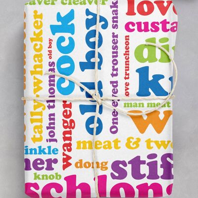 Emballage cadeau Cock Word Rude **Lot de 2 feuilles pliées** par Brainbox Candy
