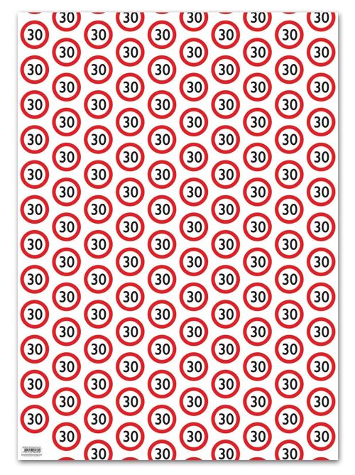 Warning Gift Wrap 30 - 30th Birthday **Pack of 2 Sheets Folded**