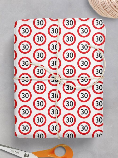 Warning Gift Wrap 30 - 30th Birthday **Pack of 2 Sheets Folded**