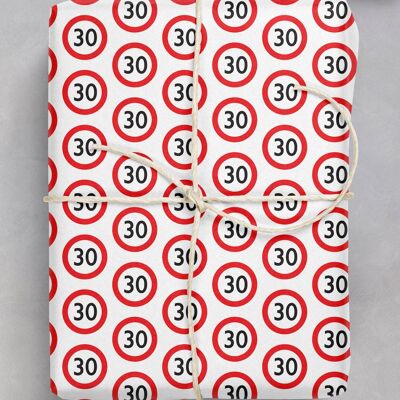 Warning Gift Wrap 30 - 30th Birthday **Pack of 2 Sheets Folded**