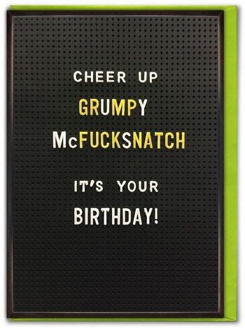 Carte d'anniversaire grossier McFucksnatch grincheux 1