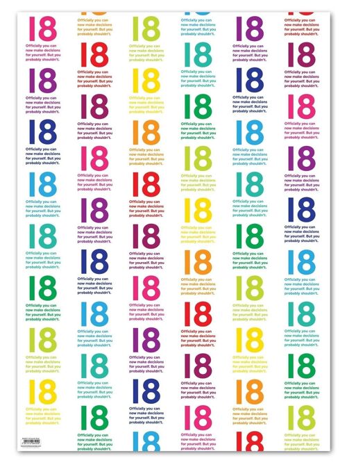 18 Quotish Gift Wrap - 18th Birthday **Pack of 2 Sheets Folded**