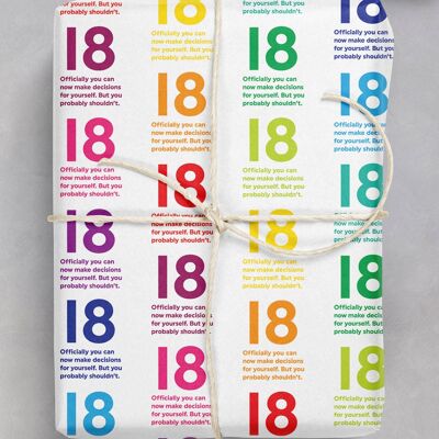 18 Papiers Cadeaux Quotish - 18ème Anniversaire **Pack de 2 Feuilles Pliées**