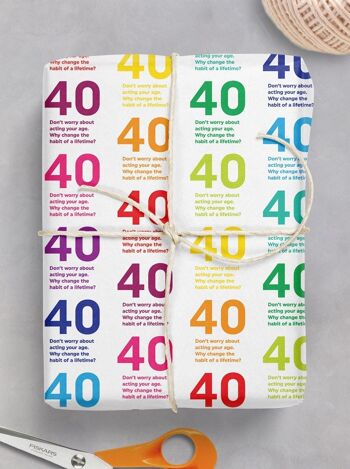 40 Papiers Cadeaux Quotish - 40ème Anniversaire **Pack de 2 Feuilles Pliées** 2