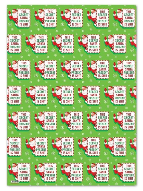 Christmas Gift Wrap - Secret Santa **Pack of 2 Sheets Folded** by Brainbox Candy