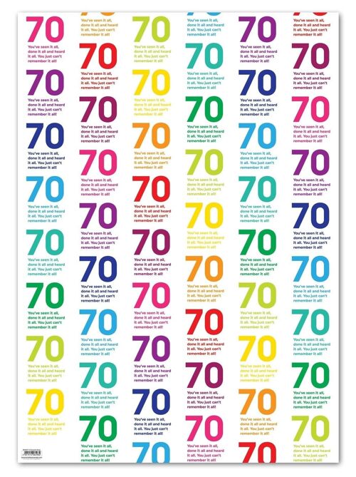 70 Quotish Gift Wrap - 70th Birthday **Pack of 2 Sheets Folded**