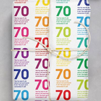 Papel de regalo de 70 cotizaciones - 70 cumpleaños ** Paquete de 2 hojas dobladas **