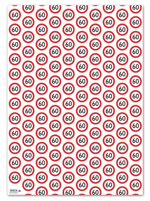 Warning Gift Wrap 60 - 60th Birthday **Pack of 2 Sheets Folded**