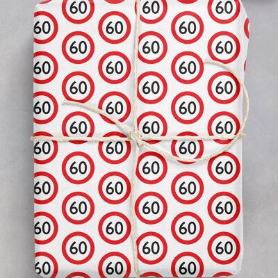 Warning Gift Wrap 60 - 60th Birthday **Pack of 2 Sheets Folded**