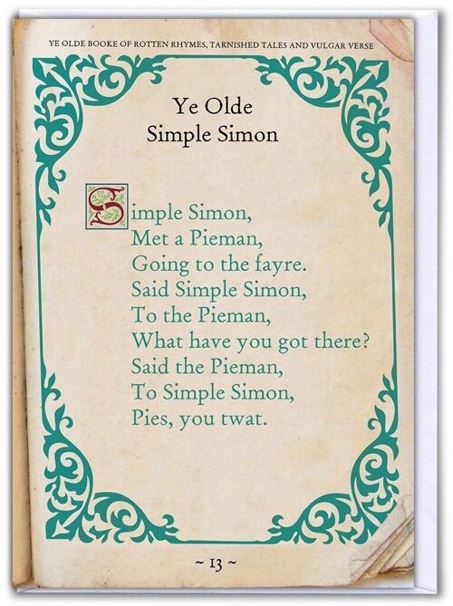 Simple Simon Rude Nursery Rhyme Card