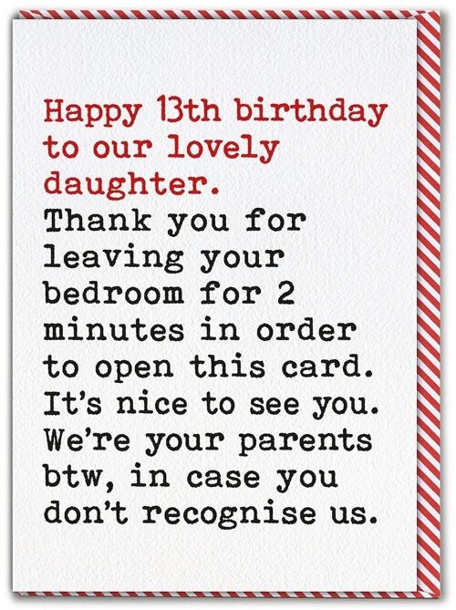 Funny 13th Birthday Card For Daughter - Leaving Bedroom
