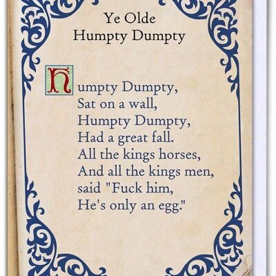 Tarjeta de rima infantil grosera de Humpty Dumpty