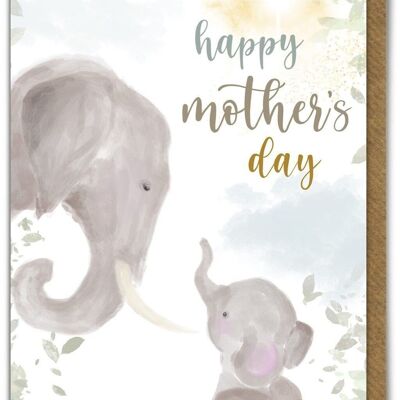 Tarjeta del Día de la Madre - Madre y Bebé Elefantes