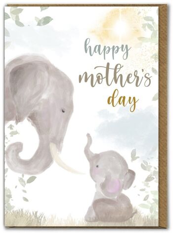 Carte Fête des Mères - Maman et bébé éléphants 1