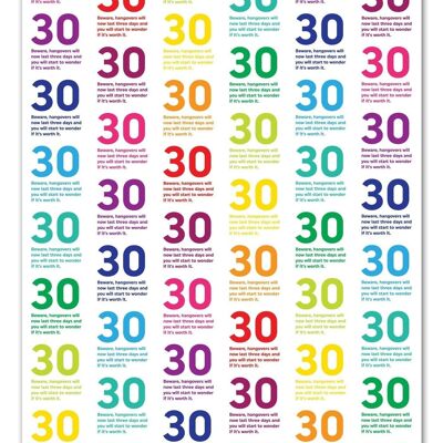 30 Papiers Cadeaux Quotish - 30ème Anniversaire **Pack de 2 Feuilles Pliées**