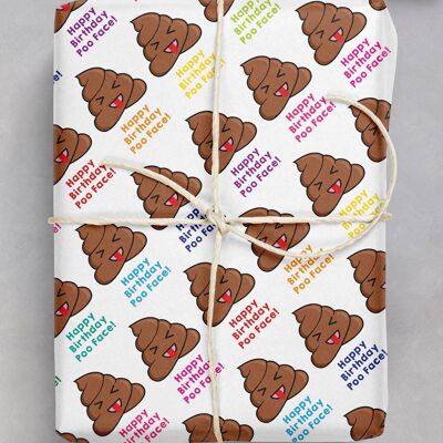 Papel de regalo con cara de caca divertida ** Paquete de 2 hojas dobladas **