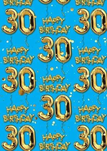 Emballage cadeau 30 ballons bleus dorés - 30e anniversaire **Pack de 2 feuilles pliées** 3