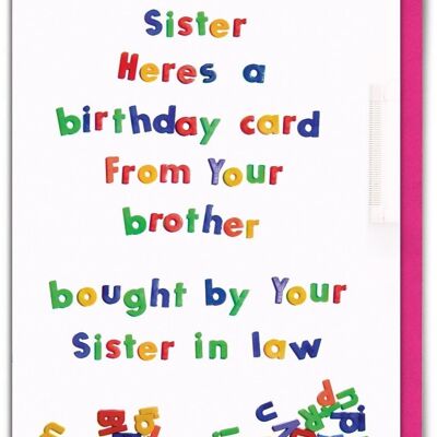 Sister Bought By Your Daughter In Law Funny Sister Card