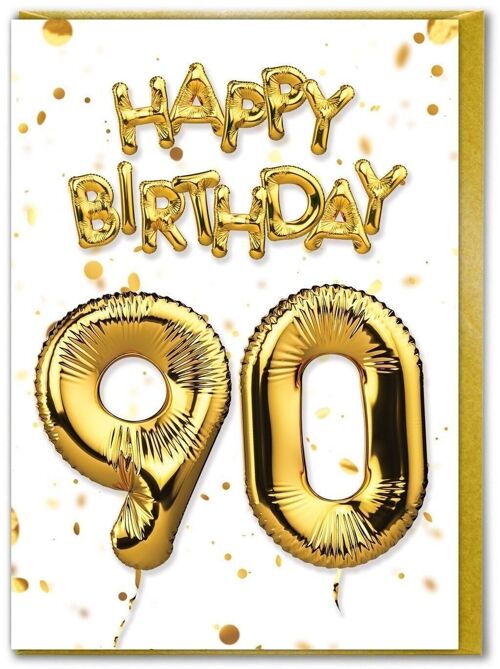 90th Birthday Card - 90 Balloon Gold by Brainbox Candy