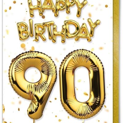 90th Birthday Card - 90 Balloon Gold by Brainbox Candy