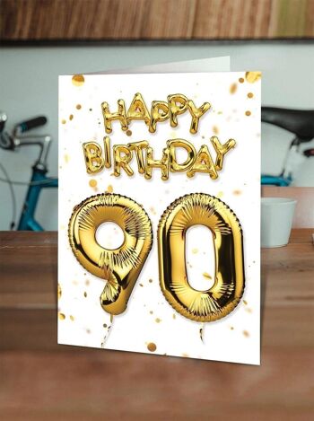 Carte d'anniversaire 90e – 90 ballons dorés par Brainbox Candy 2