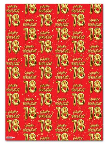 Emballage cadeau ballon rouge 18 or - 18e anniversaire **Pack de 2 feuilles pliées** 1