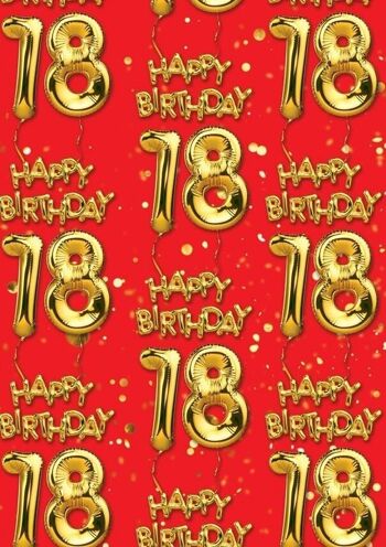 Emballage cadeau ballon rouge 18 or - 18e anniversaire **Pack de 2 feuilles pliées** 3