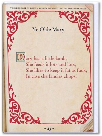 Carte de comptine Mary Had A Little Lamb Rude Nursery 1