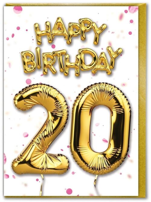 20th Birthday Card - 20 White/Pink by Brainbox Candy
