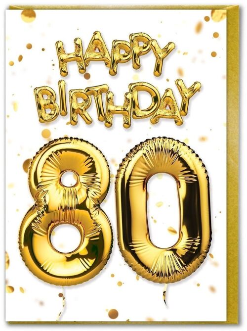 80th Birthday Card - 80 Balloon Gold by Brainbox Candy
