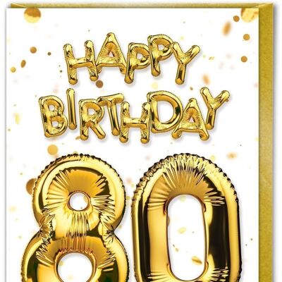 80th Birthday Card - 80 Balloon Gold by Brainbox Candy