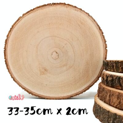 Rodaja de madera con corteza. 35cm x 2cm. Rodaja de madera natural de Paulonia.