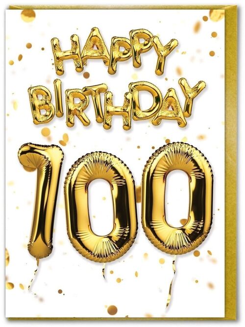 100th Birthday Card - 100 Balloon Gold by Brainbox Candy
