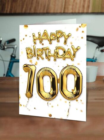 Carte 100e anniversaire - 100 ballons dorés par Brainbox Candy 2