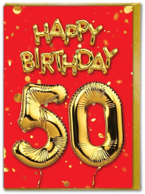 50th Birthday Balloon Card Red