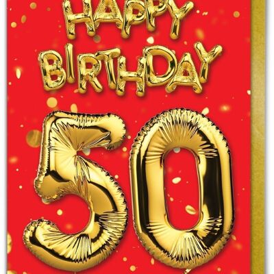 50. Geburtstag Ballonkarte Rot
