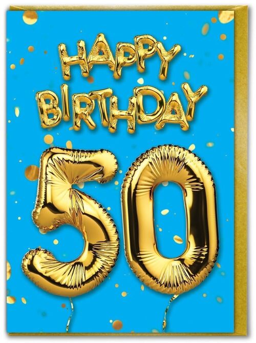 50th Birthday Balloon Card Blue